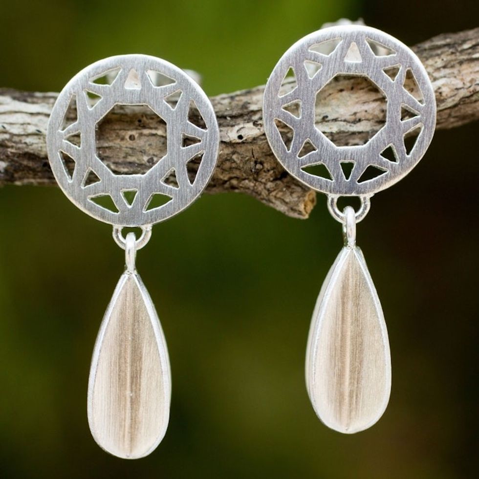 Handmade Modern Thai Sterling Silver Dangle Earrings 'Starlight Geometry'