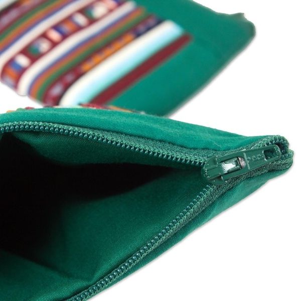 Alternate image for Thai Hill Tribe Applique on 2 Cotton Blend Cosmetic Bags Exotic Lisu in Green