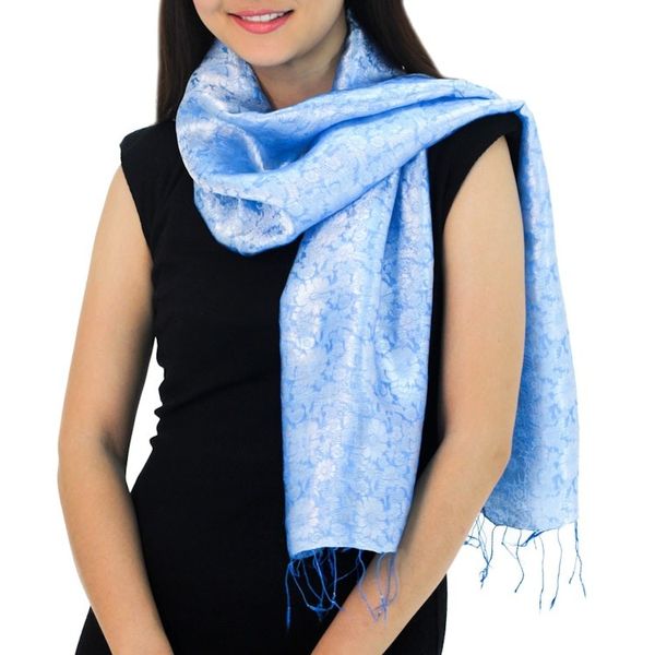 Alternate image for Fair Trade Floral Blue Scarf from Thailand Blue Bouquet