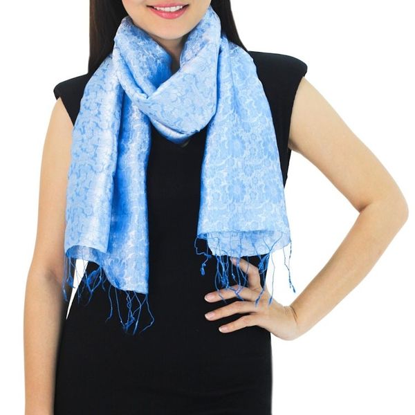 Alternate image for Fair Trade Floral Blue Scarf from Thailand Blue Bouquet