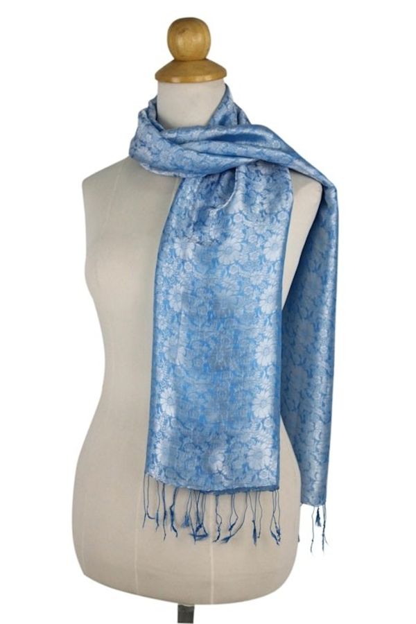 Alternate image for Fair Trade Floral Blue Scarf from Thailand Blue Bouquet