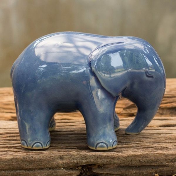 Alternate image for Blue Celadon Ceramic Figurine Sapphire Elephant