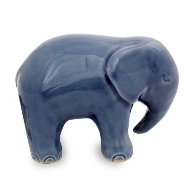 Alternate image for Blue Celadon Ceramic Figurine Sapphire Elephant