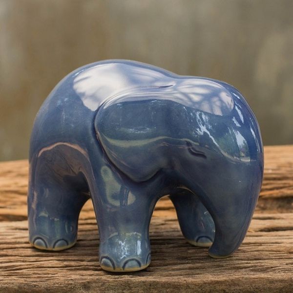 Alternate image for Blue Celadon Ceramic Figurine Sapphire Elephant