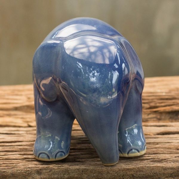 Alternate image for Blue Celadon Ceramic Figurine Sapphire Elephant
