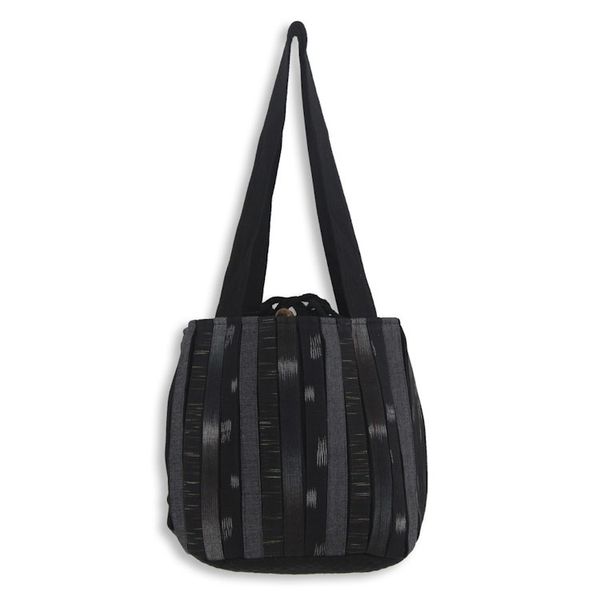 Alternate image for Dark Ikat Style Hand Woven Cotton Shoulder Bag with Pockets Orient Black