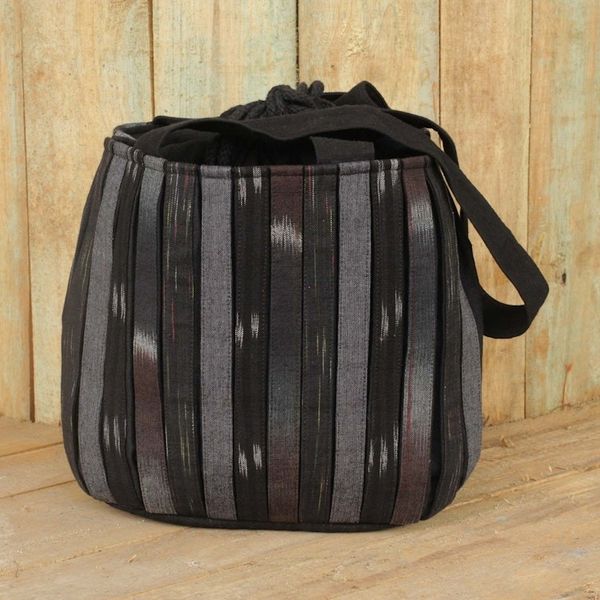 Alternate image for Dark Ikat Style Hand Woven Cotton Shoulder Bag with Pockets Orient Black