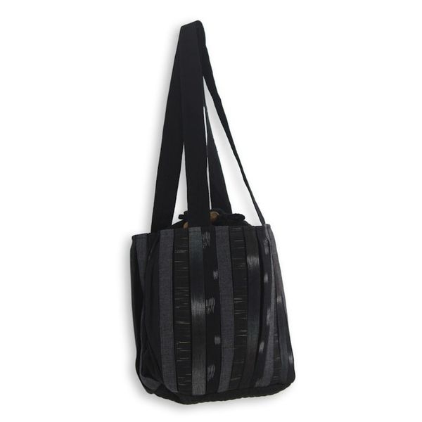 Alternate image for Dark Ikat Style Hand Woven Cotton Shoulder Bag with Pockets Orient Black