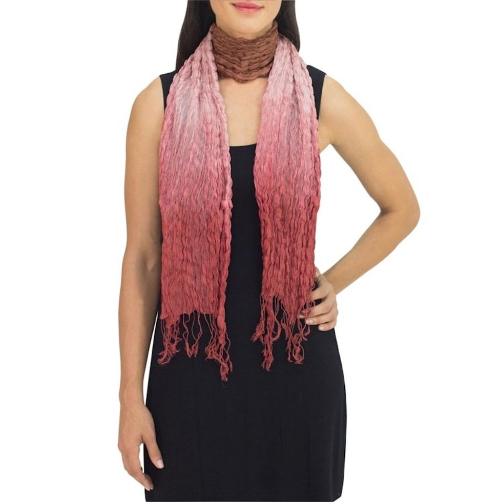 Brown Pink Red Silk Scarf 'Rich Transition'