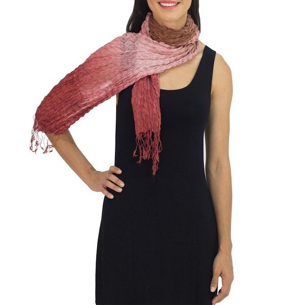 Alternate image for Brown Pink Red Silk Scarf Rich Transition