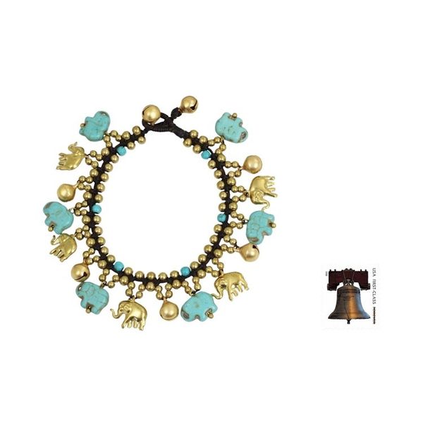Alternate image for Elephant Charm Bracelet with Brass and Blue Calcite Beads Elephant World