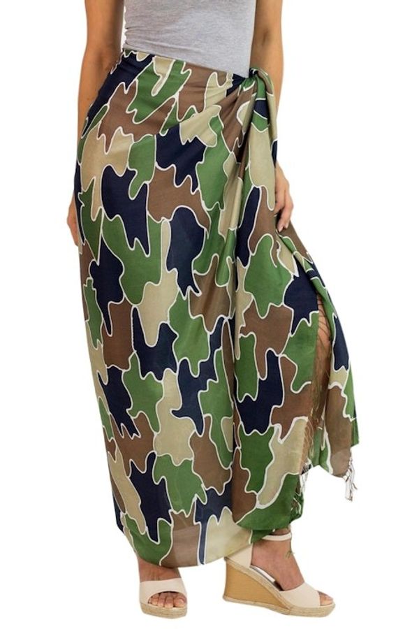 Alternate image for Artisan Crafted Silk Batik Sarong in Camouflage Print Camouflage