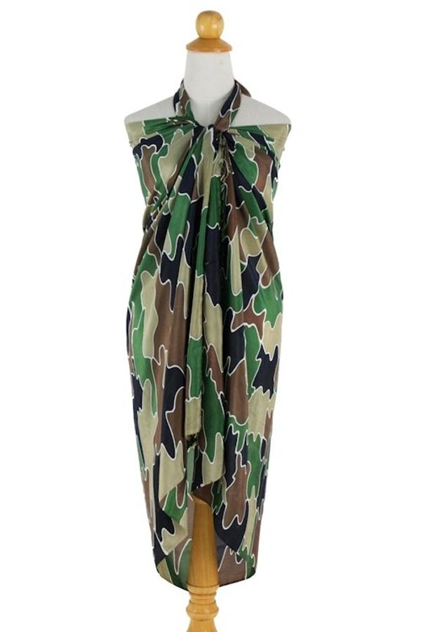 Alternate image for Artisan Crafted Silk Batik Sarong in Camouflage Print Camouflage