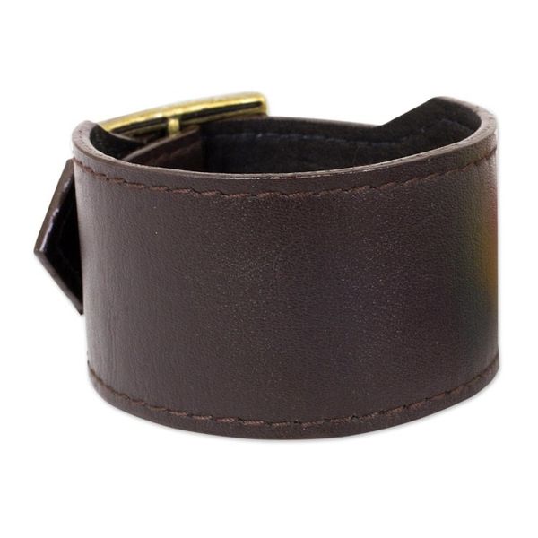 Alternate image for Thai Handcrafted Espresso Brown Leather Wristband Courage in Espresso Brown