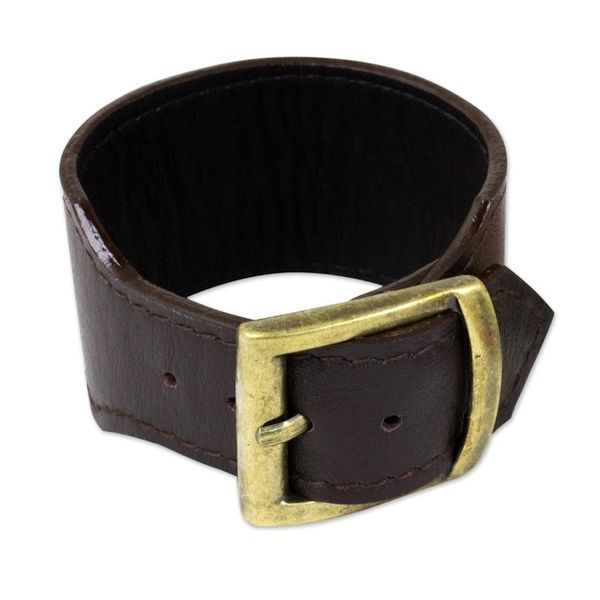 Alternate image for Thai Handcrafted Espresso Brown Leather Wristband Courage in Espresso Brown