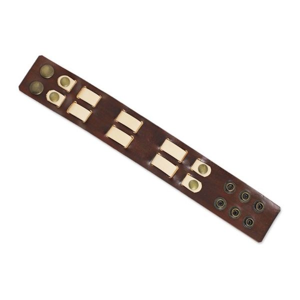 Alternate image for Mens Brown and Cream Leather Wristband Bracelet Rugged Weave