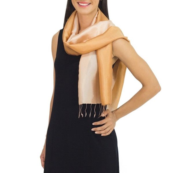 Alternate image for Silky Rayon Blend Scarf for Women Crafted in Thailand Caramel Shimmer