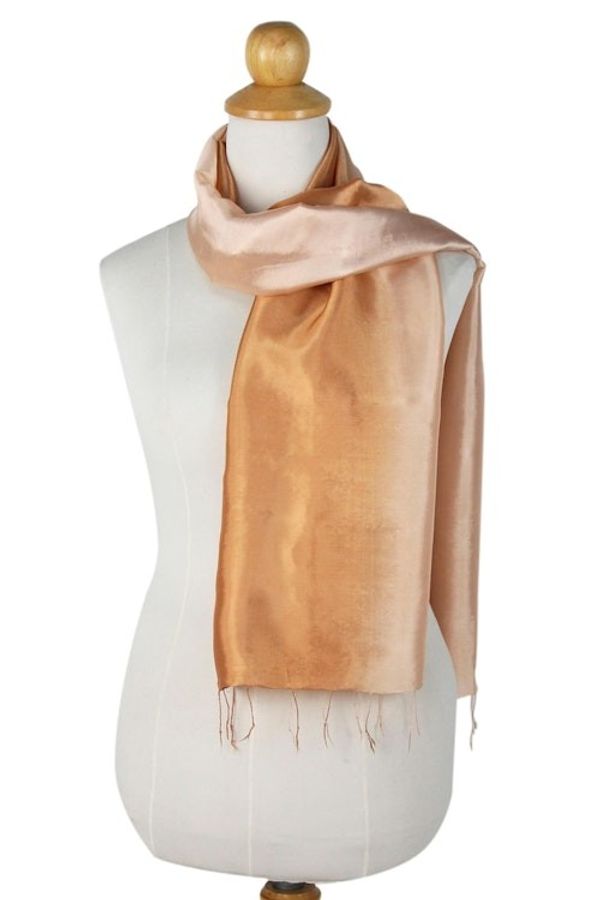 Alternate image for Silky Rayon Blend Scarf for Women Crafted in Thailand Caramel Shimmer