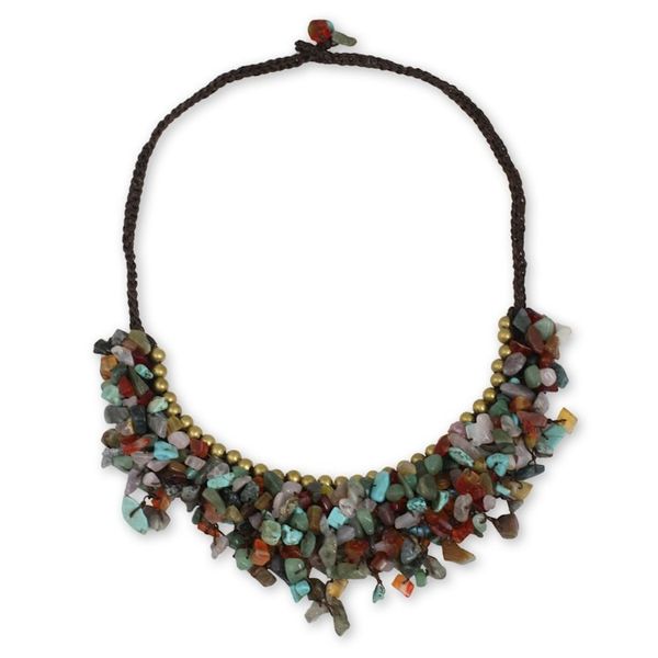 Alternate image for Multicolor Gemstone Chip Necklace with Brass Accents Festive Party
