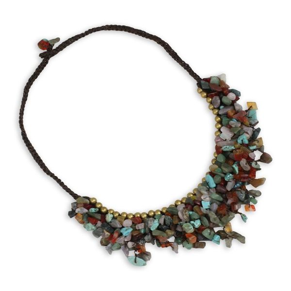 Alternate image for Multicolor Gemstone Chip Necklace with Brass Accents Festive Party
