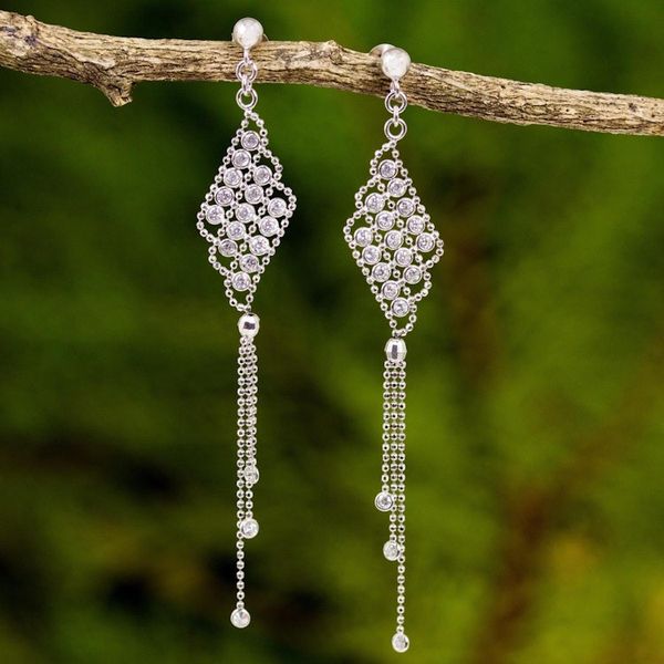 Alternate image for Sterling Silver Waterfall Earrings on Posts from Thailand Dazzling Chandeliers
