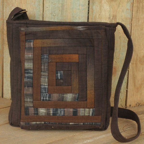 Alternate image for Thai Applique Shoulder Bag in Brown Cotton and 3 Pockets Brown Siam