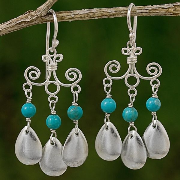 Alternate image for Sterling Silver Calcite Chandelier Earrings from Thailand Blue-Green Sky
