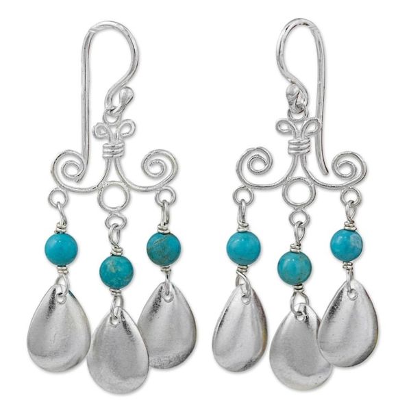 Alternate image for Sterling Silver Calcite Chandelier Earrings from Thailand Blue-Green Sky