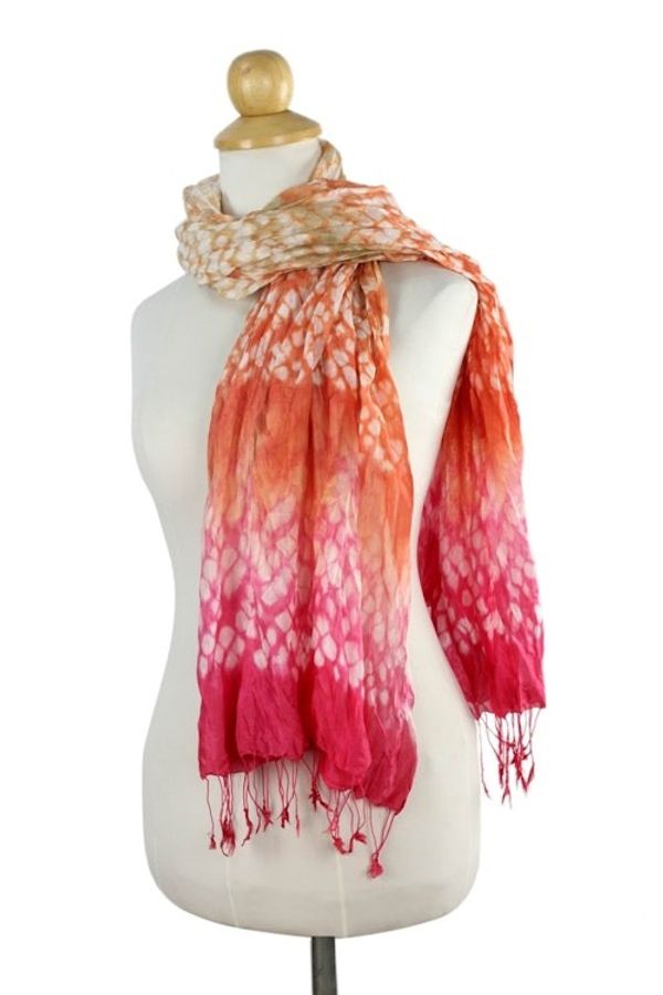 Alternate image for Orange and Pink Tie Dye Silk Blend Scarf Fabulous Peach