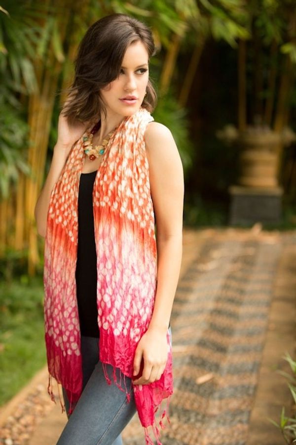 Alternate image for Orange and Pink Tie Dye Silk Blend Scarf Fabulous Peach