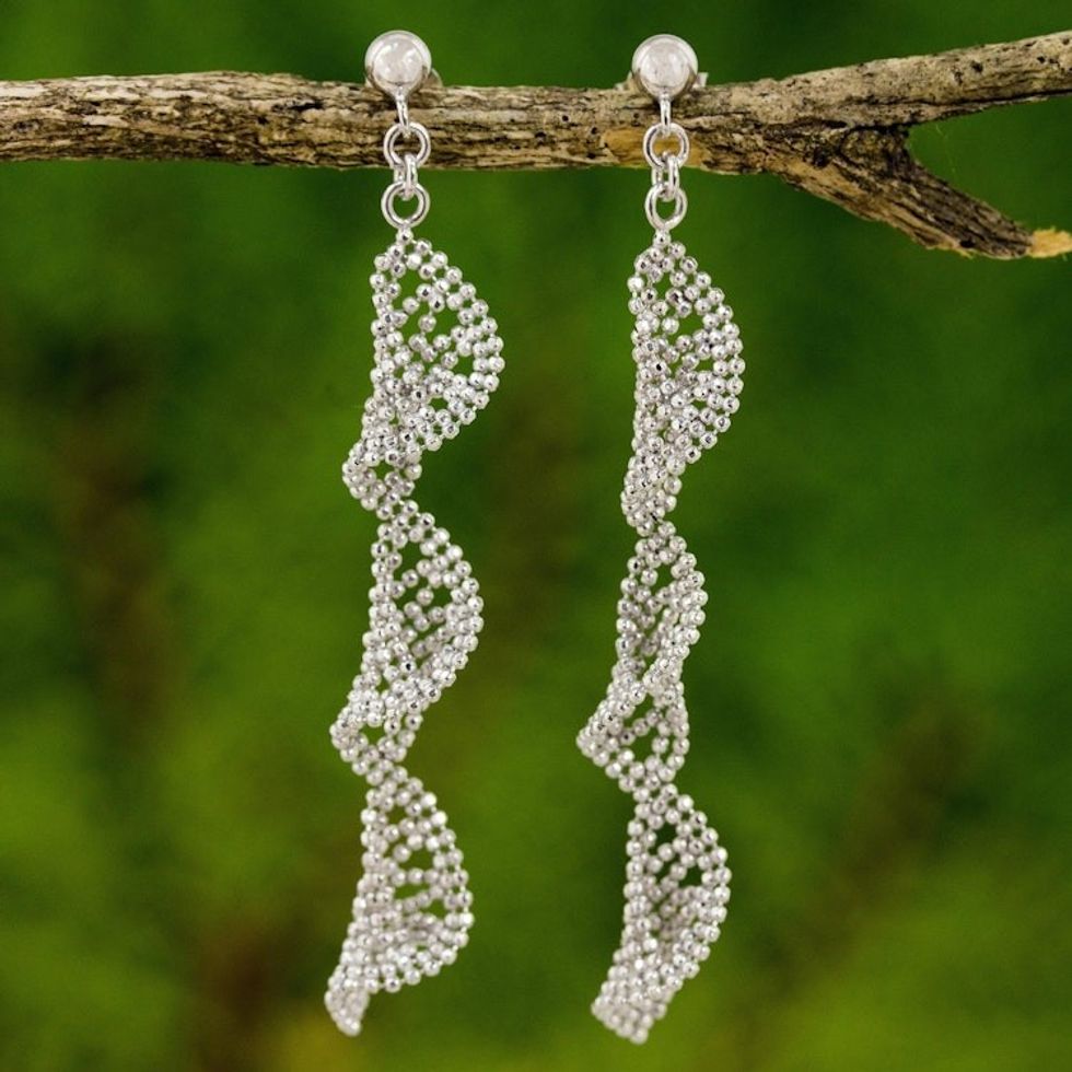 Sterling Silver Spiral Dangle Earrings from Thailand 'Spiral Chandeliers'