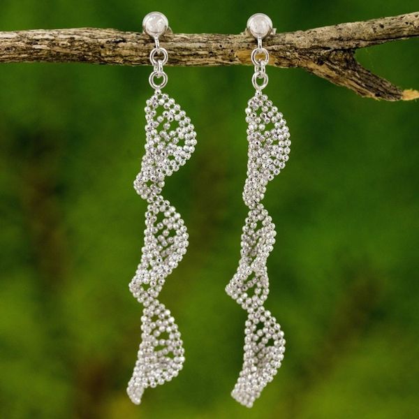 Alternate image for Sterling Silver Spiral Dangle Earrings from Thailand Spiral Chandeliers