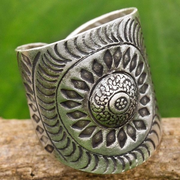 Alternate image for Hand Made Sterling Silver Wrap Ring Floral Thailand Karen Aster
