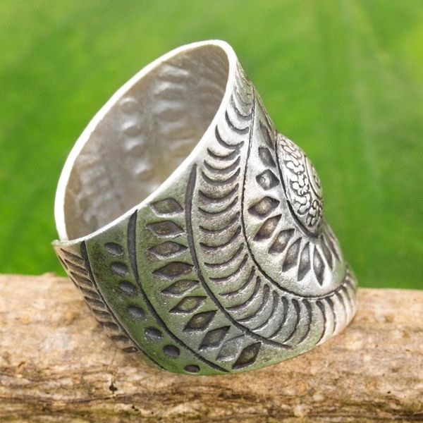 Alternate image for Hand Made Sterling Silver Wrap Ring Floral Thailand Karen Aster