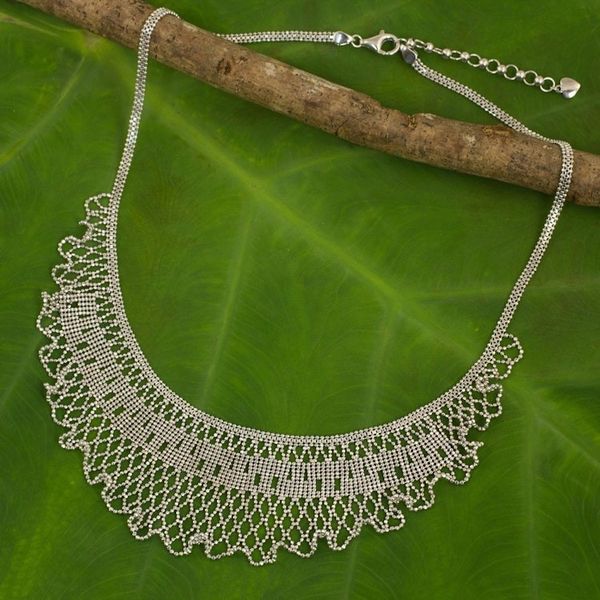Alternate image for Thai Handcrafted Sterling Silver Waterfall Necklace Ruffled Jasmine