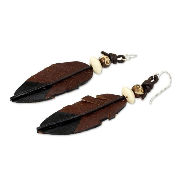 Alternate image for Fair Trade Handmade Leather Earrings from Thailand Leaf Feather