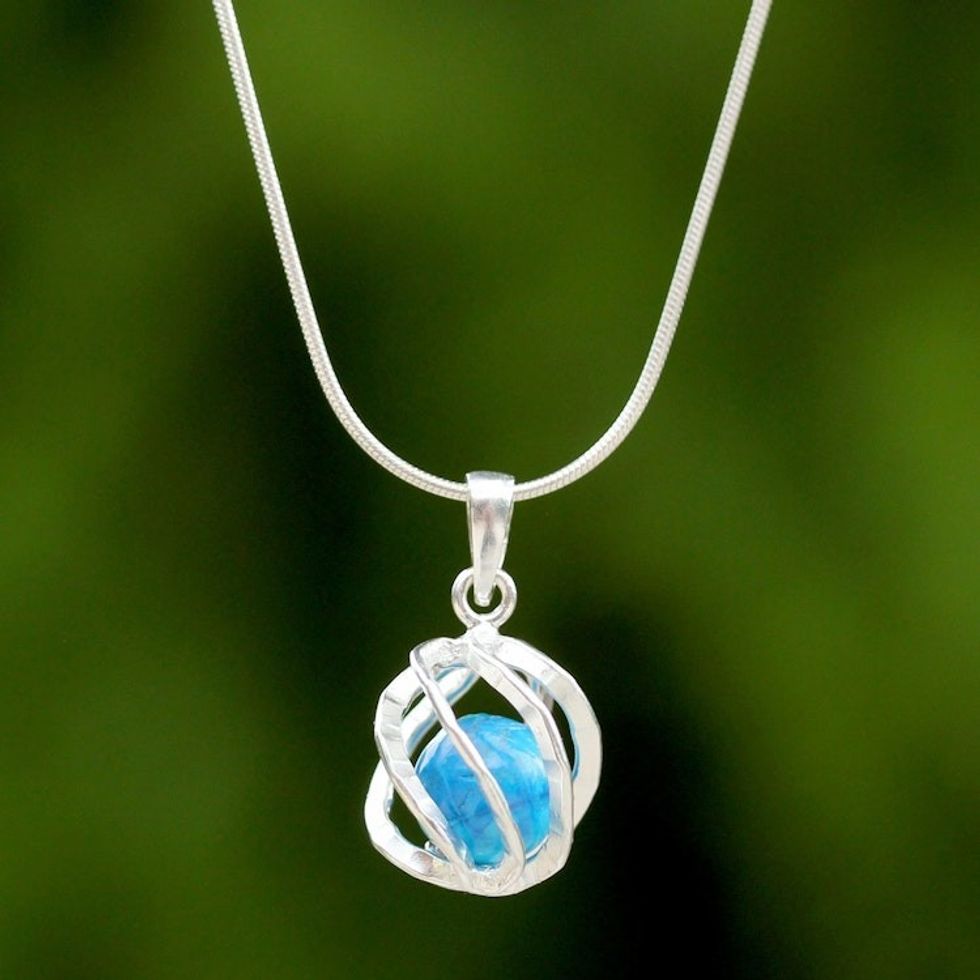 Sterling Silver Howlite Pendant Necklace from Thailand 'Blue Orb of Energy'