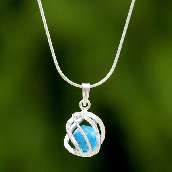 Alternate image for Sterling Silver Howlite Pendant Necklace from Thailand Blue Orb of Energy