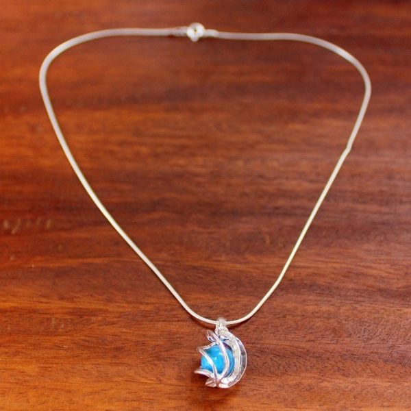 Alternate image for Sterling Silver Howlite Pendant Necklace from Thailand Blue Orb of Energy