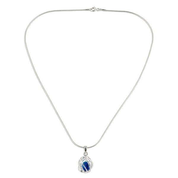 Alternate image for Sterling Silver Howlite Pendant Necklace from Thailand Blue Orb of Energy