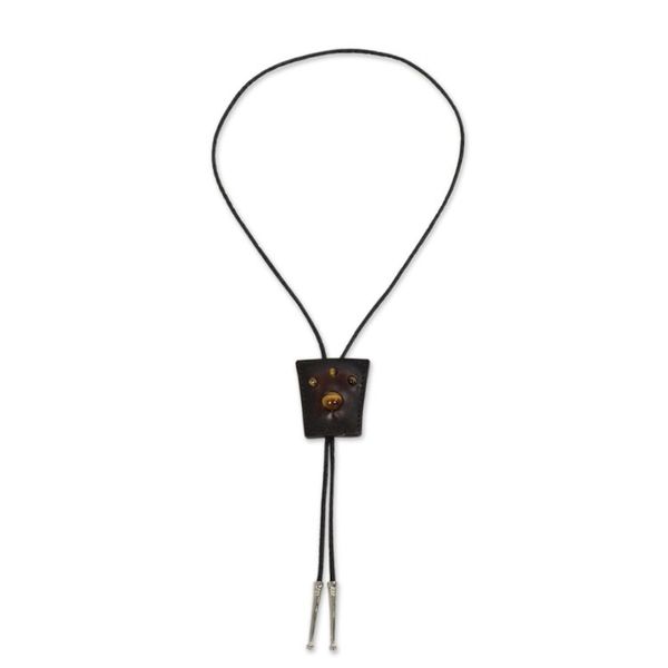 Alternate image for Handcrafted Brown Leather Bolo Tie with Tigers Eye Earth Medallion