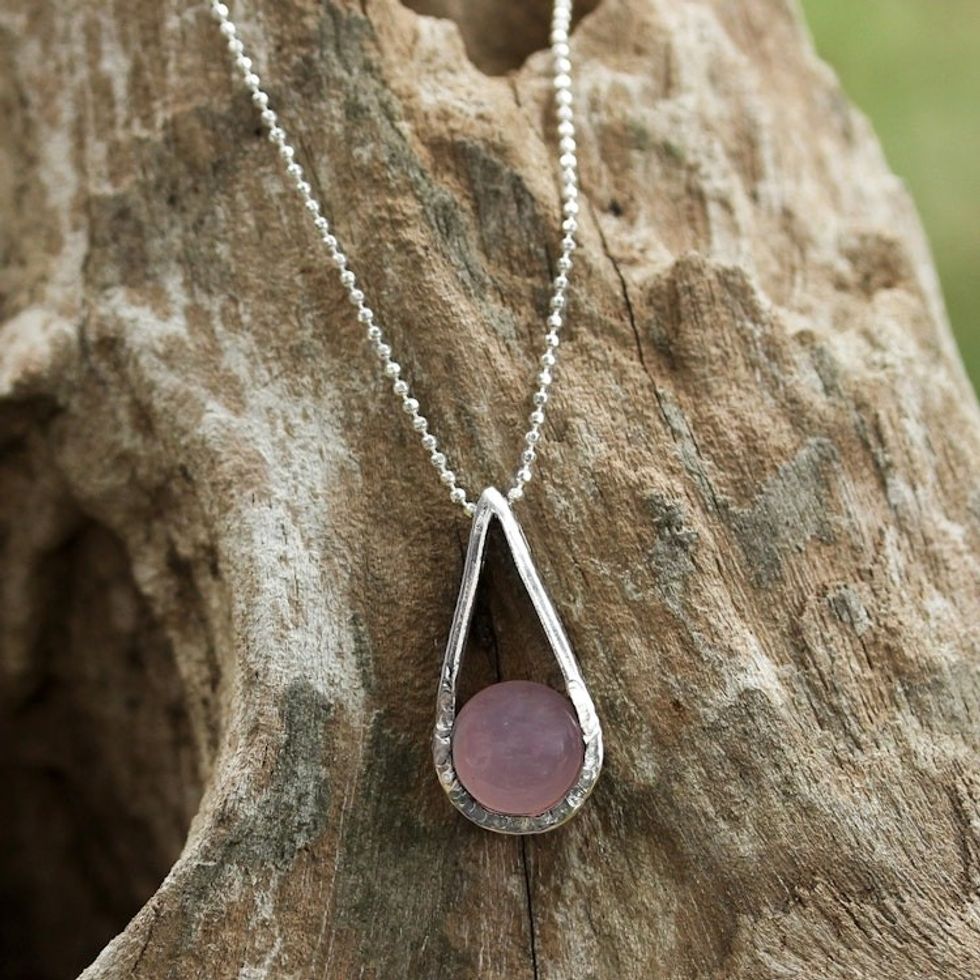 Sterling Silver Pink Chalcedony Pendant Necklace Thailand 'Skyfall in Pink'