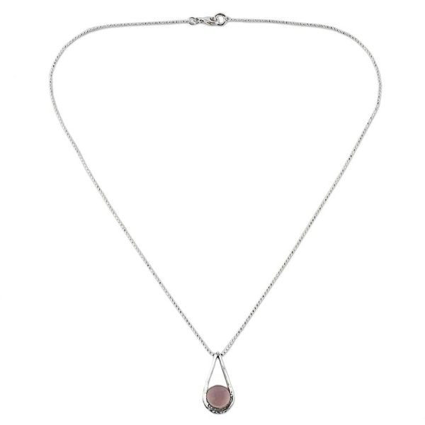 Alternate image for Sterling Silver Pink Chalcedony Pendant Necklace Thailand Skyfall in Pink