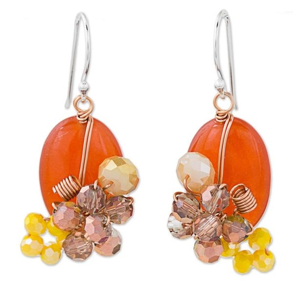 Alternate image for Orange Quartz and Glass Bead Dangle Earrings with Copper Garden Bliss in Deep Orange