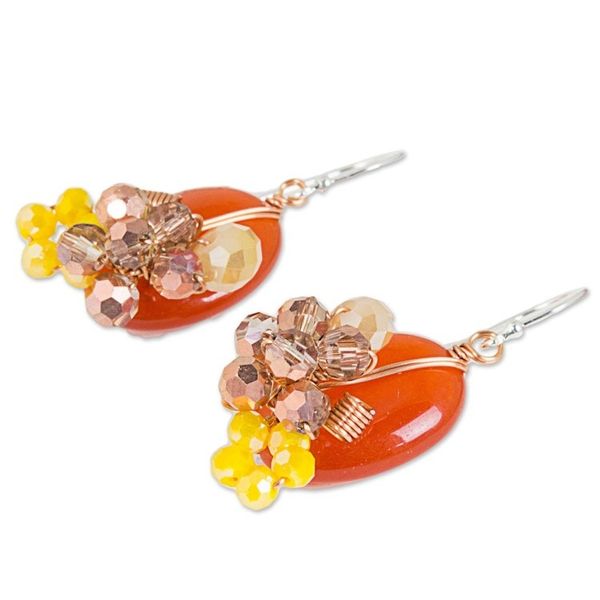 Alternate image for Orange Quartz and Glass Bead Dangle Earrings with Copper Garden Bliss in Deep Orange