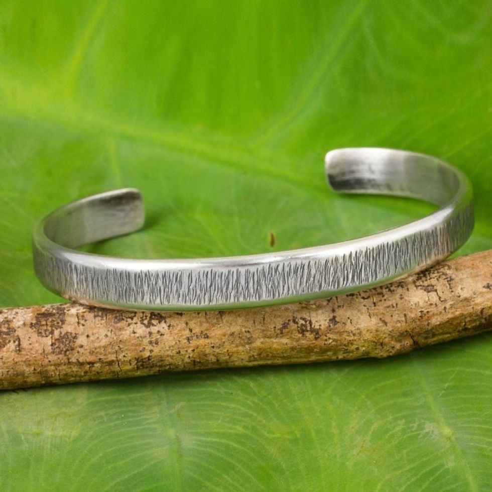 Free Trade Cuff Bracelet Sterling Silver from Thailand 'Gentle Sea Grass'