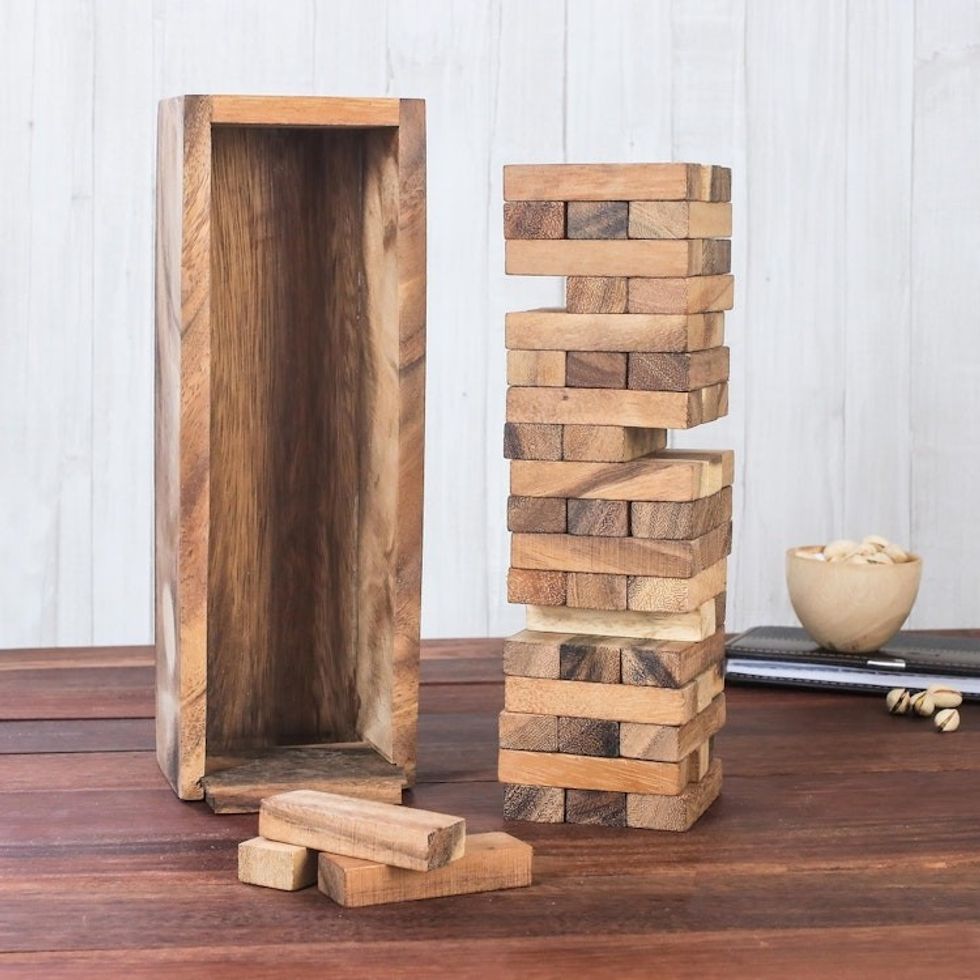 Hand Made Wood Stacking Tower Game from Thailand 'Tower of Fun'
