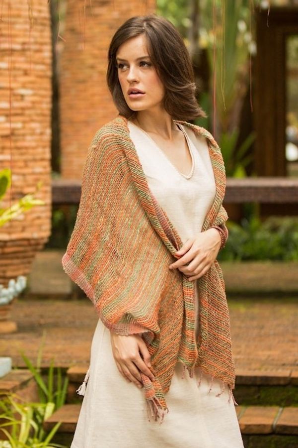 Alternate image for Thai Green and Orange Cotton Scarf Breezy Green and Ginger