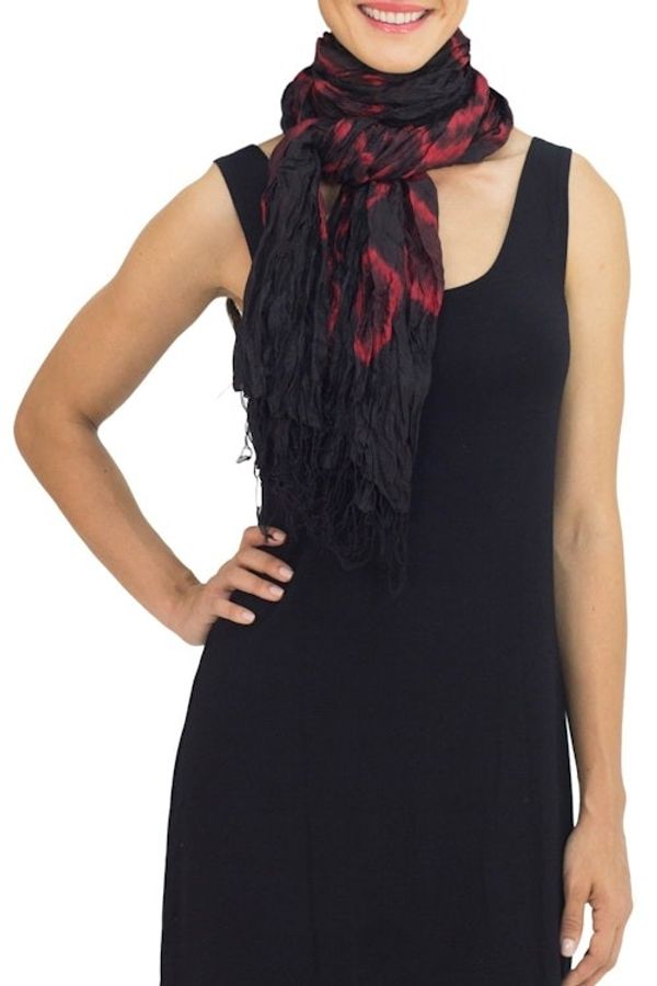Alternate image for Black Red Tie-dye Silk Scarf Crafted by Hand in Thailand Nocturnal Dance