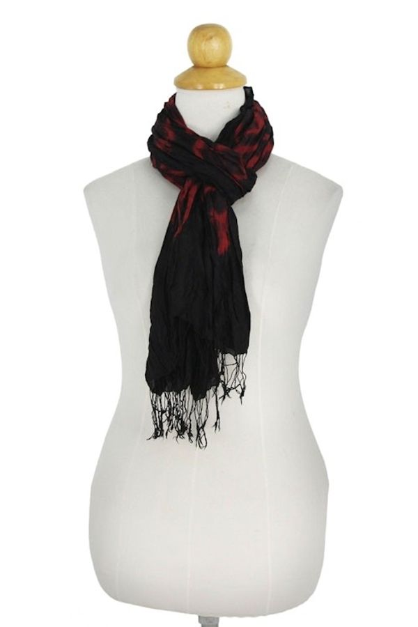 Alternate image for Black Red Tie-dye Silk Scarf Crafted by Hand in Thailand Nocturnal Dance